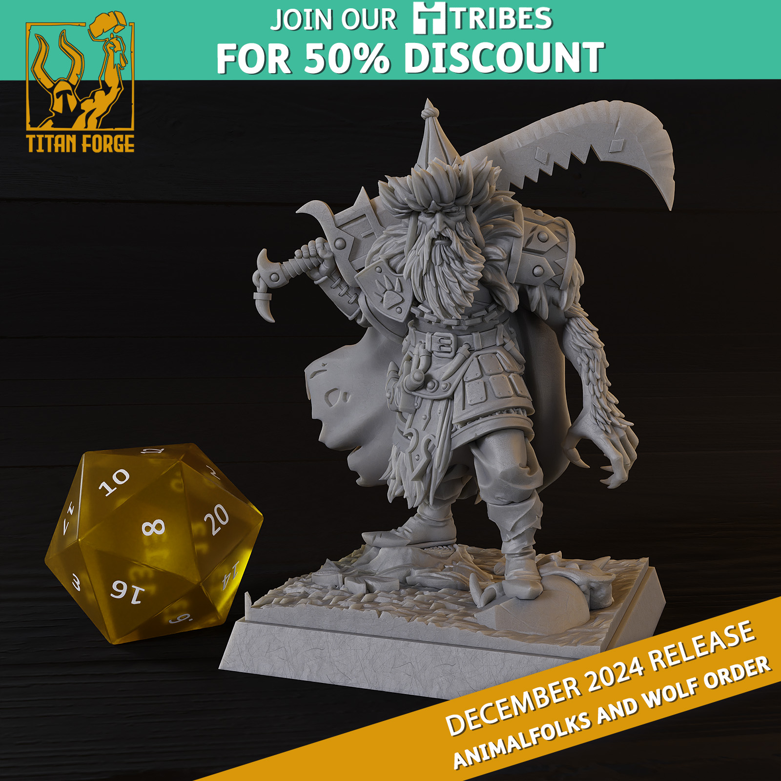 Lord Commander - Animalfolks and Wolf Order - Titan Forge Miniatures December 2024